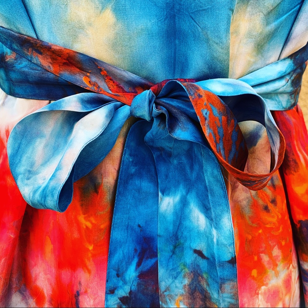 hand ice dyed silk dress watercolor sunset hippie